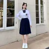 Uniforme Escolar para Alunos do Ensino Fundamental Traje de Classe Estilo Academia Britânica Camisa jk Saia Plissada Azul Xizang Saia Longa Traje para Performance de Coral