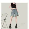 Novos Shorts Jeans Rasgados Azuis Vintage Plus Size para Mulheres, Petite Verão Cintura Alta Reta Largos Comprimento Médio