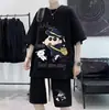 Traje de Crayon Shin-Chan para Hombre Verano Waffle Peso Pesado Dibujos Animados Anime Manga Manga Corta Pantalones Cortos Estilo Sal Fresca Conjunto de Dos Piezas