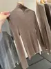 Lavável à Máquina 100% Lã Merino Sem Costura Versátil Gola Meio Alta Gola Redonda Malha Camisa Base