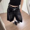 Jeans Retrô Versátil Solto Primavera e Verão Calças de Perna Larga Calças Retas Modernas Jeans Americano Preto Calças Cropped para Mulheres
