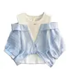 Camisa Holgada Elegante para Niñas 2026 Nuevo Estilo para Niños Mayores, Top Camiseta Elegante de Hombros Descubiertos, Top Falso de Dos Piezas