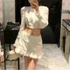 Traje de Moda Coreana Nuevo Camisa Blanca de Manga Corta Larga para Mujer Otoño Adelgazante Versátil Falda Media Conjunto de Dos Piezas