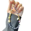Cadena Creativa para Teléfono Móvil con Estilo de Texto Cadena Colgante con Cuentas de Cristal de Aleación Lanyard de Muñeca para Teléfono Móvil Rojo de Año Nuevo