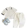 Ropa Infantil Estilo Coreano 2026 Verano Nuevo Elegante Seda de Hielo Tejido Fresco Camisa Polo de Manga Corta Pantalones Casuales de Pierna Recta