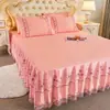 Faldón de Cama con Borde de Encaje Europeo Estilo Colcha Pieza Única Estilo Princesa Encaje Cubierta Protectora Delgada para Cama de 1.8m Resistente al Polvo Verano