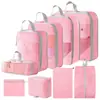Set de 10 Bolsas de Almacenamiento de Viaje de Compresión Cuidadosamente Seleccionadas, Bolsa de Almacenamiento de Malla con Cordón para Empacar por Separado, Bolsa Organizadora para Equipaje, Maquillaje y Artículos de Tocador