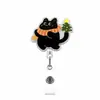 Natal Gatinho Preto Fofo Acrílico Glitter Retrátil Fivela Fácil de Puxar Adesivo de Tecido Rotativo Clipe de Crachá Fácil de Puxar
