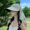 Gorra tipo pico con protección solar, ala ancha, protección para el cuello, chal desmontable, parasol, sombrero de sol de verano para la playa para mujer
