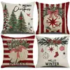 Capas de almofada de Natal outono e inverno transfronteiriças, capas de almofada de sofá, almofadas decorativas de linho estampadas, atmosfera de Natal no atacado