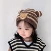 Gorro de bebé de otoño e invierno, gorro de lana grueso y cálido a rayas, gorro de punto para bebé niño y niña, gorro de oso para niño