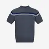 Camiseta de Tricô com Botões e Listras Cinza Cinza Escuro de Manga Curta para Homens e Mulheres, Estilo Old Money, Seda de Gelo, Verão, Atacado de Fábrica Transfronteiriço