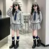 Conjunto de Sudadera de Dos Piezas Estilo Universitario de Moda Otoñal para Niñas, Conjunto de Dos Piezas con Falda Plisada para Primavera y Otoño para Niñas