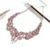 Colar com Pingente de Flor Rosa Super Brilhante Gota d'Água Princesa Fugitiva Retrô Corrente para Clavícula Acessórios de Jantar de Luxo Leve
