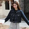 Nueva chaqueta de mezclilla retro de moda, corta y de alta calidad, estilo coreano para mujer, con corte holgado y favorecedor, disponible en azul oscuro y otros colores, hecha de algodón