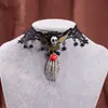 Nuevo Collar de Encaje de Moda Exagerada Europea y Americana Flor de Rosa Negra Colgante de Piedra Preciosa Gargantilla Tendencia Hip-Hop
