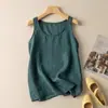 Novo top regata de algodão estilo chinês para o verão, modelagem solta, colete top de algodão e linho retrô artístico