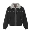 Chaqueta de Trabajo Retro Americana con Remaches Cuello de Piel Solapa Hombres Mujeres Otoño Invierno Nueva Acolchada de Algodón Chaqueta Abrigo Moderna