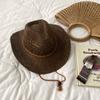 Sombrero de Paja Hueco de Jazz Vaquero Occidental para Mujer Verano Vacaciones Playa Marítima Británico Francés Retro Hecho a Mano Tejido