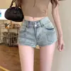 Shorts de Mezclilla Vintage de Color Claro de Pierna Recta Ultra Cortos para Mujer, Shorts de Verano para Chicas Atrevidas Petite, Pantalones Cortos Ajustados de Cintura Alta Versátiles de Corte A