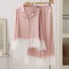 Pijama Francés Personalizado Primavera y Otoño Estilo Princesa Dulce Jacquard de Alta Gama Seda de Hielo Fina Manga Larga Conjunto de Ropa para el Hogar