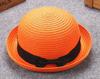 Versión coreana de sombrero de sombrilla de marea de primavera y verano para niños, sombrero de paja con lazo rizado, sombrero de protección solar de playa con cúpula, venta al por mayor