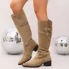 Botas Altas Retro Maillard de Dos Usos 2026 Otoño/Invierno Nuevas con Punta Cuadrada y Tacón Grueso Hasta la Rodilla Botas de Moda Western
