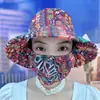 Sombrero con Máscara Protectora Solar Nuevo Primavera 2026 con Cubierta Facial Integrada, Sombrilla de Ciclismo al Aire Libre Estampada a Prueba de Viento, Transpirable, Sombrero para Recoger Té