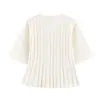 Moda Femenina Primavera Nueva Europea y Americana Elegante Ajustado Mangas Cortas Abullonadas Suéter de Punto Acanalado Chaqueta