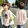 Camiseta Manga Longa Color Block 100% Algodão para Meninos Primavera e Outono Camada Base Novo Estilo Bonito Versátil Estampa Manga Raglan Top Tendência