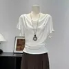 Camiseta de verano casual holgada de manga corta con hombros descubiertos estilo coreano para mujer, top versátil y sexy 2026
