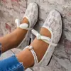 Estoque limitado de tamanho grande~ Pode fazer dropshipping com etiqueta! Sapatos de salto baixo estilo delicado com decoração de laço para mulheres, renda em malha