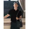 Camisa Polo Henley de Manga Curta para Homens, Estilo Americano, para Fitness, Verão, Ombro Normal, Punho Ajustável, Manga Meia-Manga Pesada e Estruturada