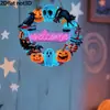 Letreros de Madera Colgantes de Halloween Transfronterizos, Letreros de Puerta, Calavera, Calabaza, Fantasma Decoraciones de Pared, Adornos de Madera Colgantes para Fiestas