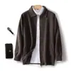 Nuevo Otoño e Invierno 2025 Cardigan Grueso con Cremallera y Cuello Polo 100% Lana para Hombre Abrigo Holgado Talla Grande Capa Base de Cachemira