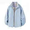Chaqueta transfronteriza para hombre y mujer, nuevo top de marca a cuadros moderno, abrigo casual holgado de estilo americano con patchwork para pareja de otoño, cuello alto
