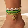 Tobilleras Trenzadas de Concha Acrílica Estilo Bohemio de Resort Transfronterizo Tobilleras de Estrella de Mar de Resina Estilo Playa Siete Piezas