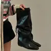 Botas Retro Negras de Cuero Genuino con Tacón Apilado para Mujer 2026 Nuevas Botas Altas Hasta la Rodilla de Otoño Botas de Montar