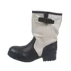 Botas de trabajo de tacón grueso estilo western hasta la pantorrilla 2026 estilo británico retro Botas Martin botines para mujer, botas de moda plisadas de color block modelo nuevo