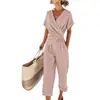Ropa de mujer transfronteriza europea y americana 2026: Conjunto de dos piezas para el trabajo y las vacaciones: top de color liso con escote en V cruzado y pantalones anchos holgados