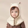 Gorro quentinho e reforçado para outono e inverno, conjunto de chapéu e cachecol infantil, máscara facial à prova de vento, chapéu com proteção para as orelhas para meninos e meninas