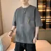 Camiseta Masculina de Manga Curta de Seda Gelada 2025 Nova Tendência Marca Jovem Camiseta de Manga Meia-Manga Roupas de Tamanho Grande Largas