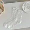 Meias Transparentes Brilhantes para Mulheres, Meias de Verão Ultra Finas Transparentes em Forma de Coração Meia-Calça, Meias Arrastão Doces com Laço, Meias Sem Costura