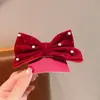 Grampo de Cabelo Grande Laço Vermelho de Ano Novo Coroa de Pérola Infantil Presilha Superior Tiara de Princesa Festiva de Ano Novo Acessórios de Cabelo de Aniversário