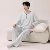 Algodón PuroPijama de Manga Larga para Hombre de Primavera y Otoño Ropa Casual Juvenil Ropa de Casa para Invierno Conjunto de Tallas Grandes