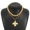 N12308 Europeu e americano personalidade moda multicamadas colar francês pérola cruz nicho design clavícula corrente