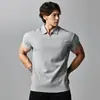 Camiseta esportiva masculina de manga curta estilo americano, com corte justo para musculação e fitness, gola polo, respirável, para treino de corrida no verão