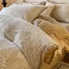 Conjunto de Quatro Peças em Veludo Leite Esculpido Estilo Francês de Luxo Leve Conjunto de Três Peças com Capa de Edredom em Flanela Dupla Face e Lençol em Fleece Coral Inverno 4