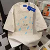 Camiseta de Manga Corta con Tie-Dye Chic de Moda Estilo Americano de Algodón Puro de Peso Pesado para Hombres y Mujeres, Verano Holgada Adelgazante Cuello Redondo Top de Pareja