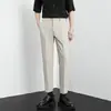 Pantalones Cropped de Alta Gama para Hombre de Primavera, Pantalones de Traje Rectos Sueltos, Pantalones de Vestir de Color Sólido Versátiles con Caída